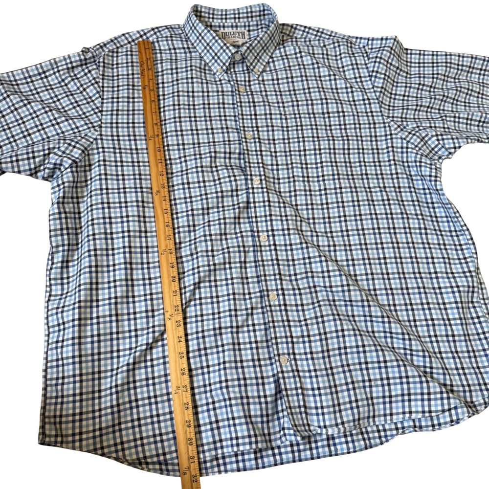 Duluth Trading Co Mens 3XL Blue Plaid Short Sleeve Button Down Cotton Shirt - Picture 5 of 7